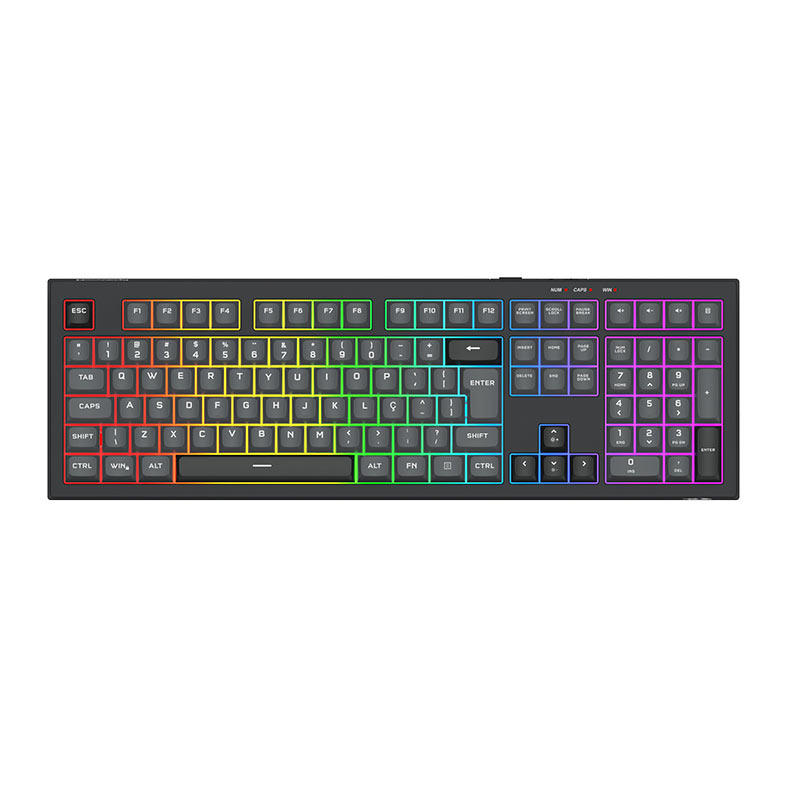 Teclado Gamer Redragon Crux, Rainbow, ABTN2, Wireless, Preto e CInza, K518R-WL-GB - imagem 1