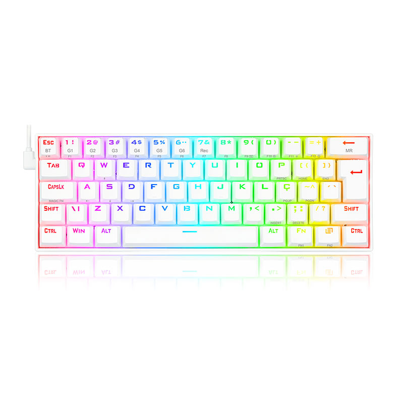 Teclado Mecanico Gamer Redragon Draconic Lunar White, Bluetooth, RGB, ABNT2 60%, Switch Marrom, K530W-RGB - imagem 1