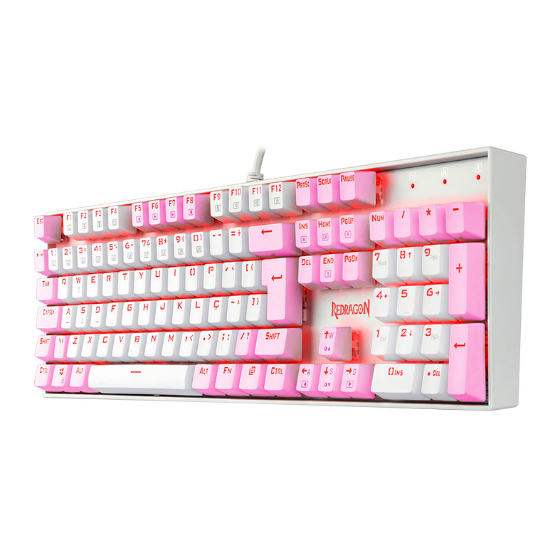 Teclado Mecanico Gamer Redragon Mitra, Led Vermelho, ABNT2, Switch Marrom, Branco e Rosa, K551WP-PT-BROWN - miniatura 4