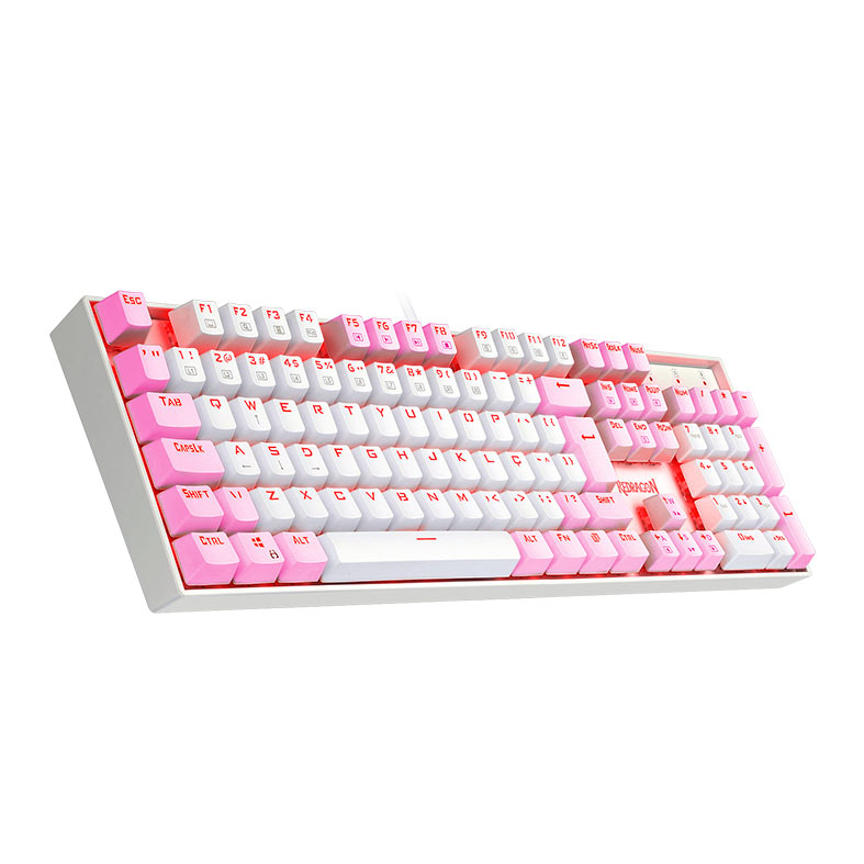Teclado Mecanico Gamer Redragon Mitra, Led Vermelho, ABNT2, Switch Marrom, Branco e Rosa, K551WP-PT-BROWN - miniatura 3