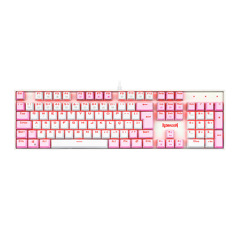 Teclado Mecanico Gamer Redragon Mitra, Led Vermelho, ABNT2, Switch Marrom, Branco e Rosa, K551WP-PT-BROWN - imagem 1