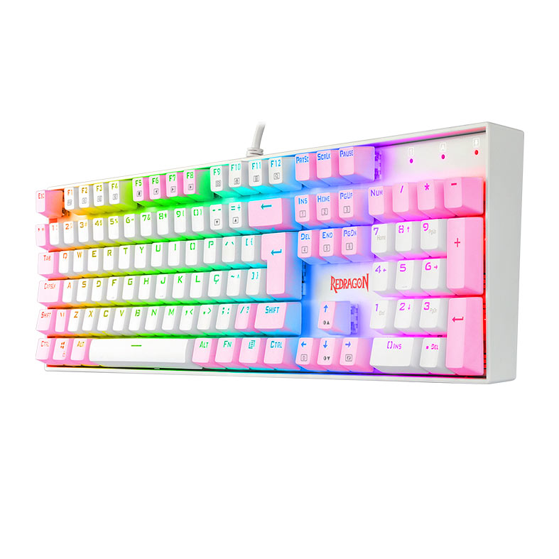 Teclado Mecanico Gamer Redragon Mitra, RGB, ABNT2, Switch Azul, Branco e Rosa, K551WP-RGB-PT-BLUE - miniatura 4
