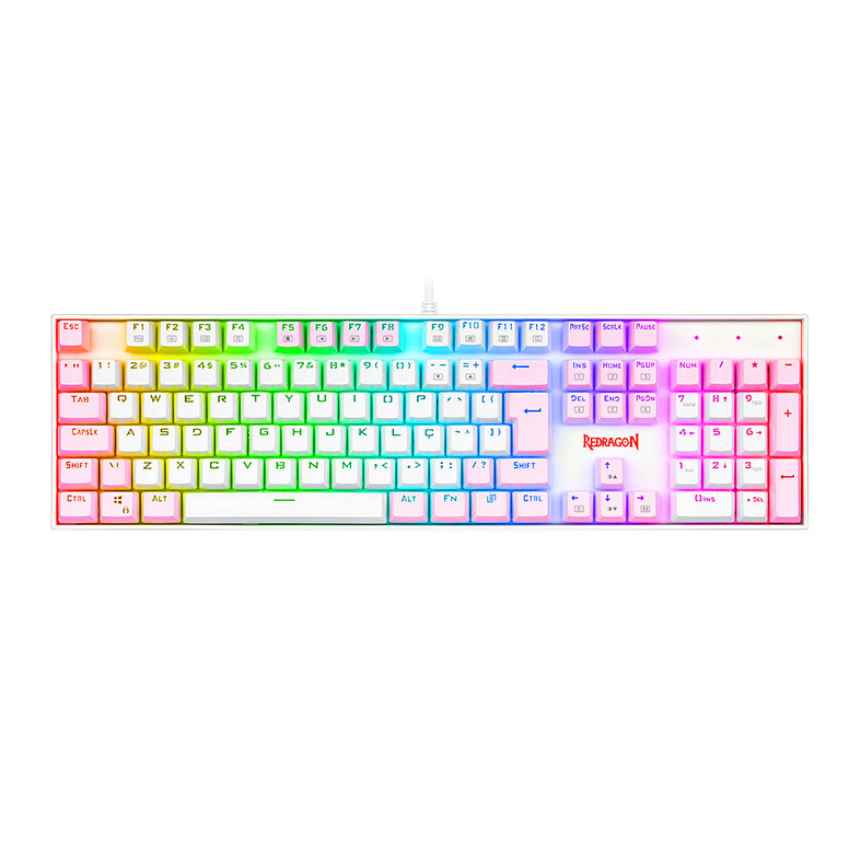 Teclado Mecanico Gamer Redragon Mitra, RGB, ABNT2, Switch Brown, Branco e Rosa, K551WP-RGB-PT-BROWN - imagem 1