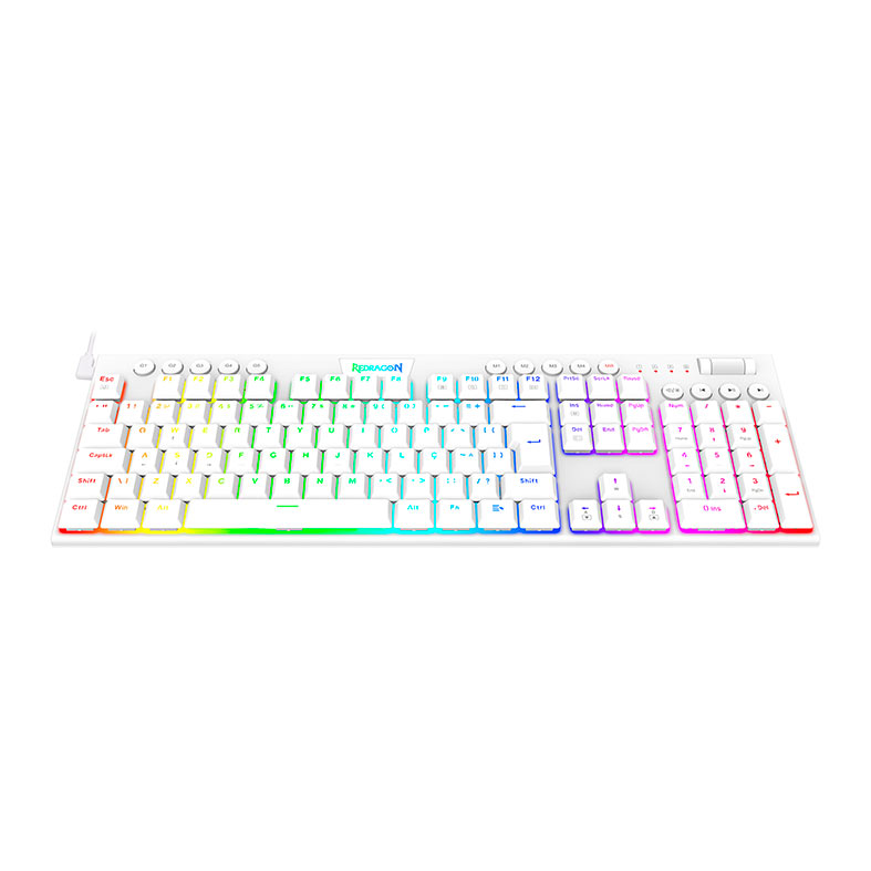 Teclado Mecanico Gamer Redragon Horus, RGB, ABNT2, Switch Marrom, USB, Branco, K619W-RGB-PT-BROWN - miniatura 7