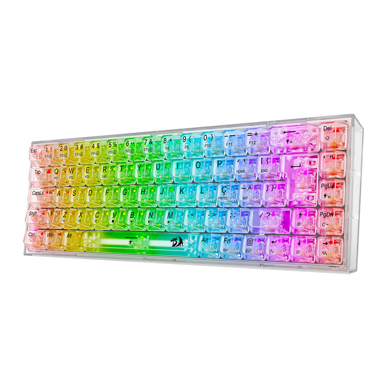 Teclado Mecanico Redragon Castor Pro, RGB, ABNT2, Switch Crystal, Bluetooth, Transparente, K631CT-RGB-PRO - miniatura 4