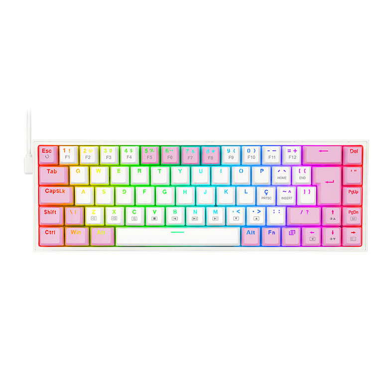 Teclado Mecanico Gamer Redragon Castor, RGB, Switch Azul, Branco e Rosa, K631WP-RGB-PT-BLUE - imagem 1