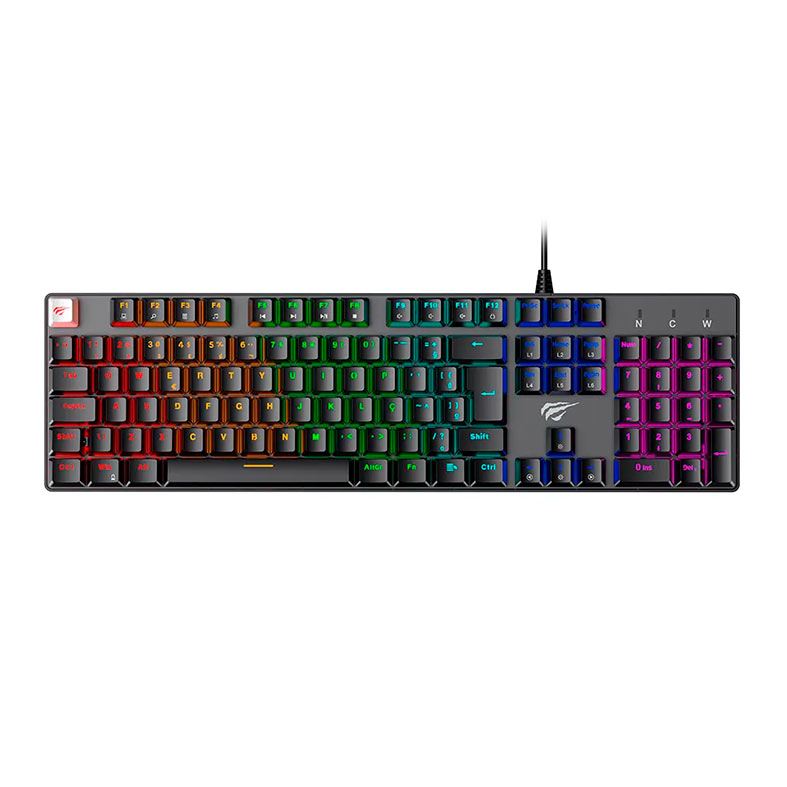 Teclado Mecanico Havit KB432L-PB, Rainbow, ABNT2, Switch Azul, Preto, KB432L-PB - imagem 1