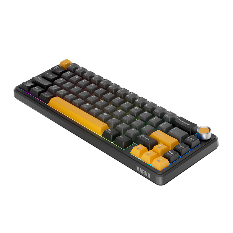 Teclado Mecanico Marvo Titan 65, RGB, Switch Banana Crystal, Wireless, Preto, Cinza e Amarelo, KG984W - miniatura 6