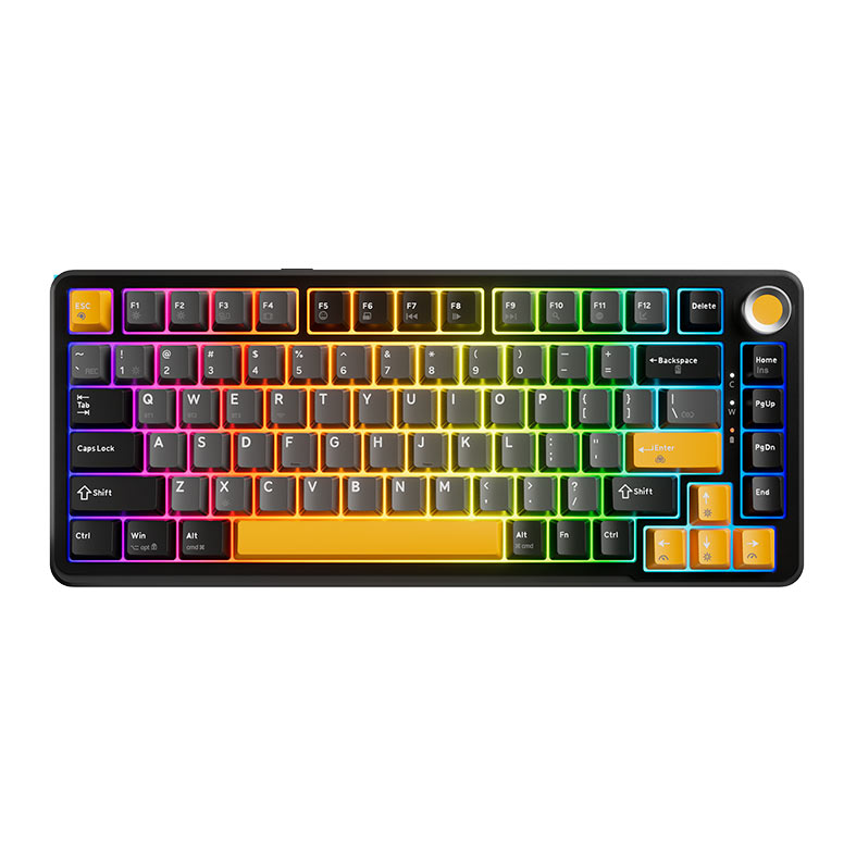 Teclado Mecanico Marvo Titan 75, RGB, Switch Banana Crystal, Wireless, Preto, Cinza e Amarelo, KG985W