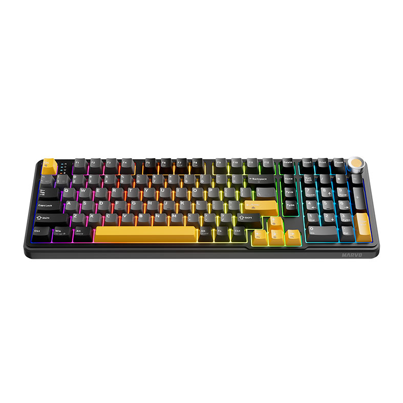 Teclado Mecanico Marvo Titan 98, RGB, Switch Banana Crystal, Wireless, Preto, Cinza e Amarelo, KG986W - miniatura 4
