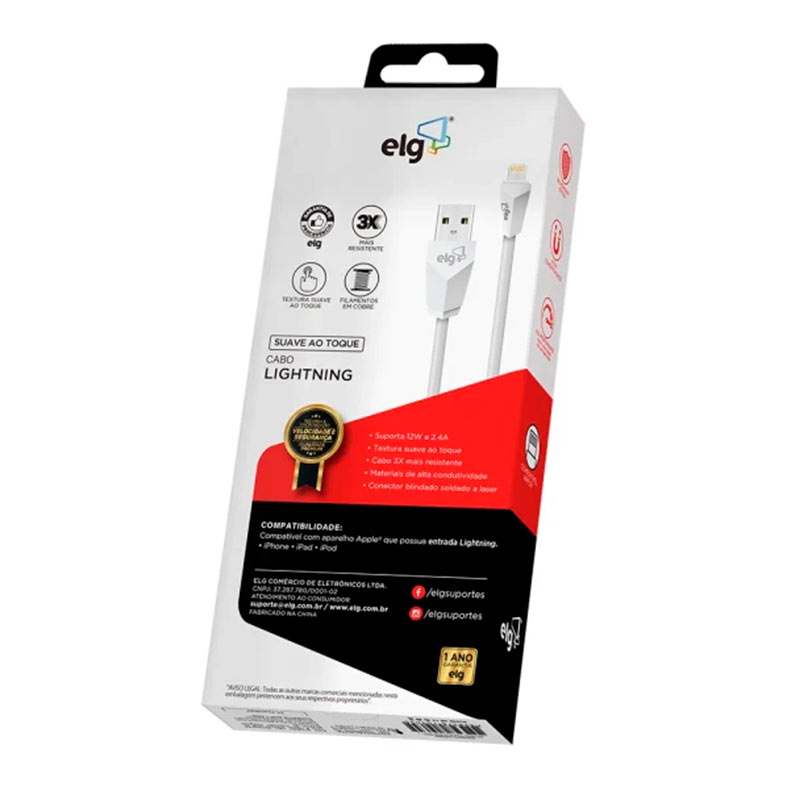 Cabo USB ELG, USB-A/Lightning, 1M, Branco, L810 - miniatura 4