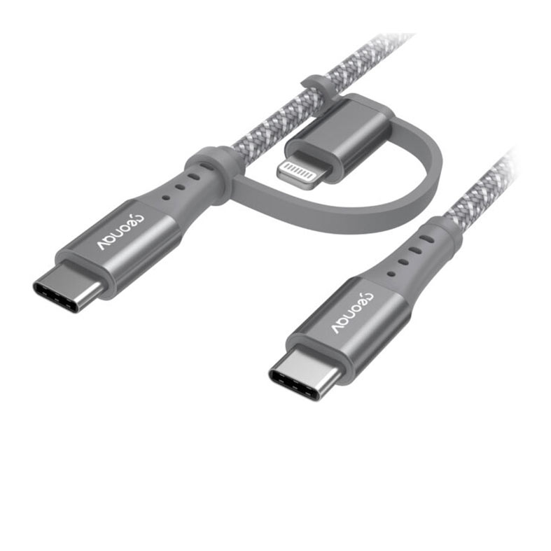 Cabo 2 em 1 Geonav, Tipo-C Para Tipo-C/Lightning, Cinza, LC21GR - miniatura 3