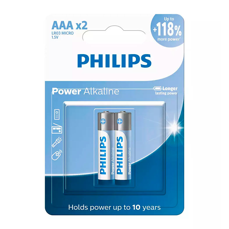 Pilha Alcalina Philips, AAA, 2 Unidades, LR03P2B-59 - imagem 1
