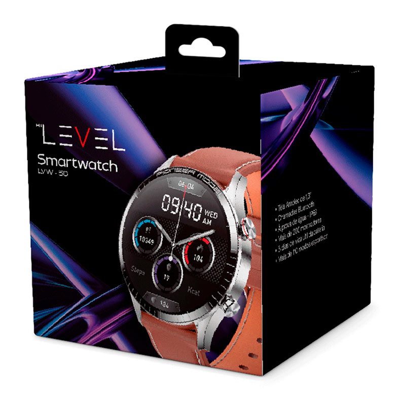 SmartWatch Level LVW-50, Compativel com Android e IOS, Pulseira de Couro, IP68, Prata, LVW-50CP - miniatura 4