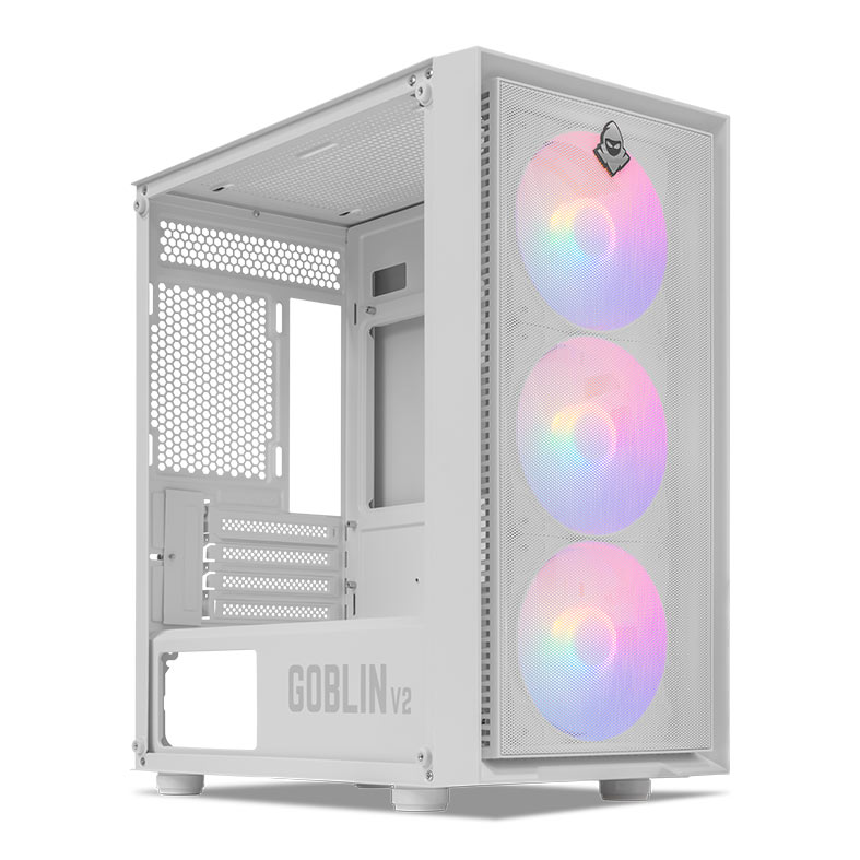 Gabinete Gamer Mancer Goblin V2, Mid Tower, Lateral De Vidro, Com 3 Fans Rainbow, Branco, MCR-GBNV2-WH - miniatura 5