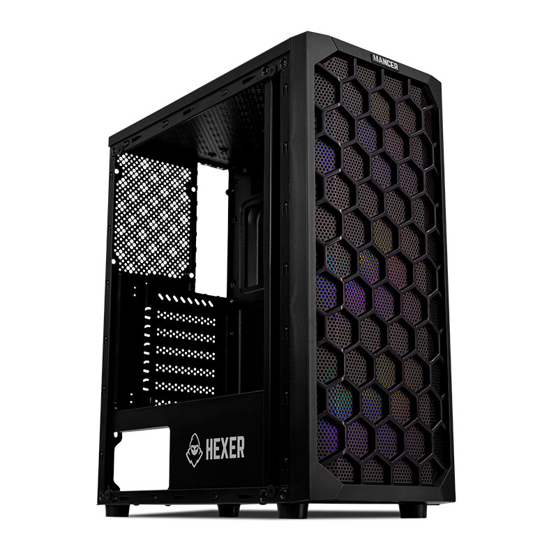 Gabinete Gamer Mancer Hexer, Rainbow, Mid-Tower, Lateral de Vidro, Com 3 Fans, Preto, MCR-HEX-RB01 - miniatura 3