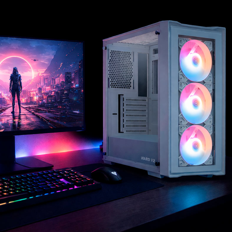 Gabinete Gamer Mancer Ward V2, Rainbow, Mid-Tower, Lateral De Vidro, Com 3 Fans, Branco, MCR-WRDV2-WH - miniatura 3