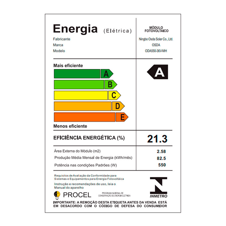 Painel Solar Fotovoltaico Osda, 550W, 2279x1134x35mm, ODA550-36-MH - miniatura 6