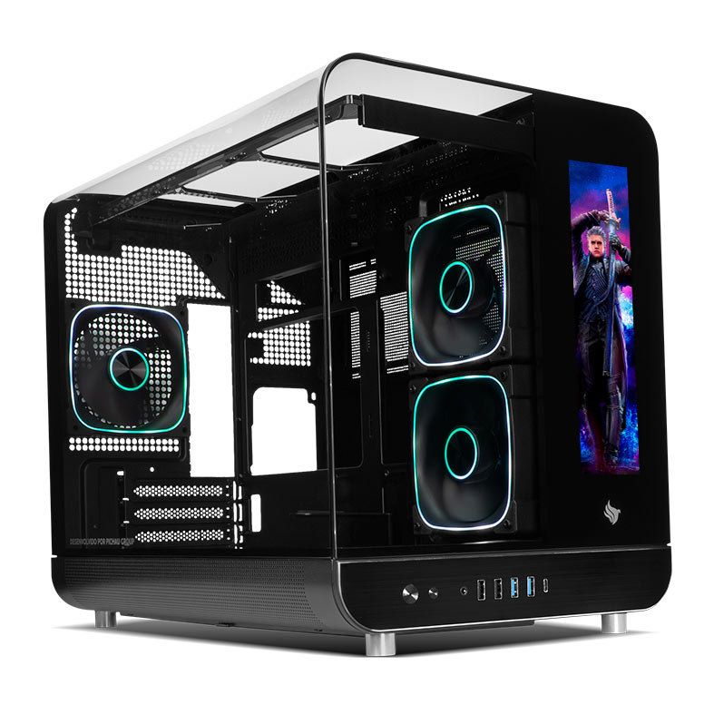 Gabinete Gamer Pichau Ikaros, ARGB, Mini-Tower, Tela LCD, Lateral de Vidro, Com 3 Fans, Preto, PG-IKO-BK3L - miniatura 3
