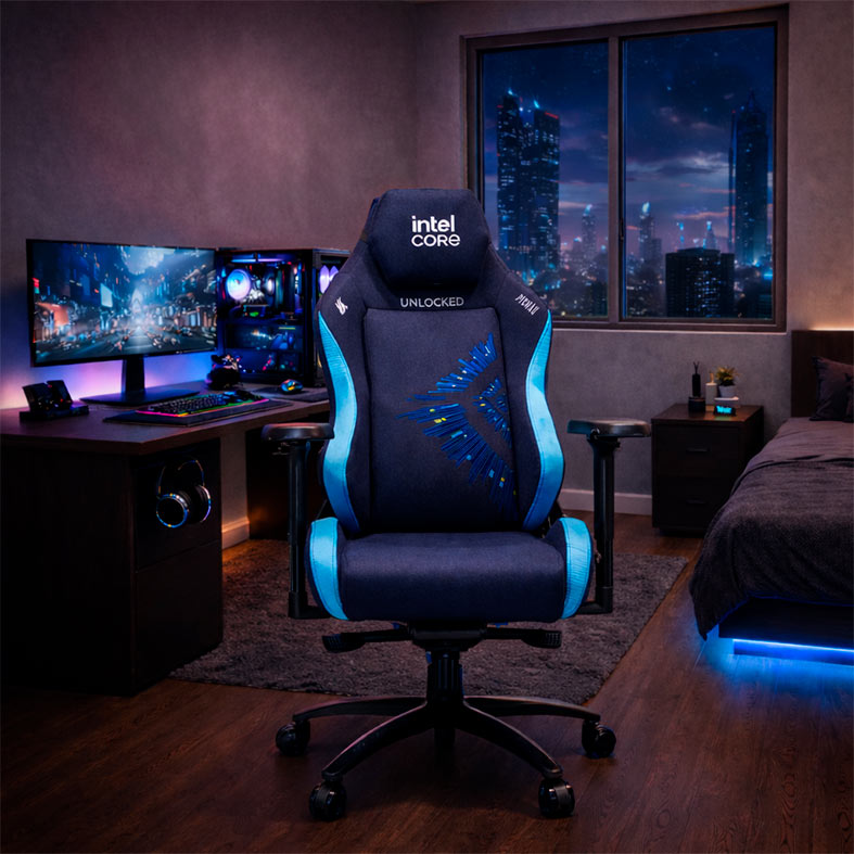 Cadeira Gamer Pichau Intel Unlocked, Espuma Moldada, Braco 4D, Azul, PG-INTEL-01 - miniatura 3