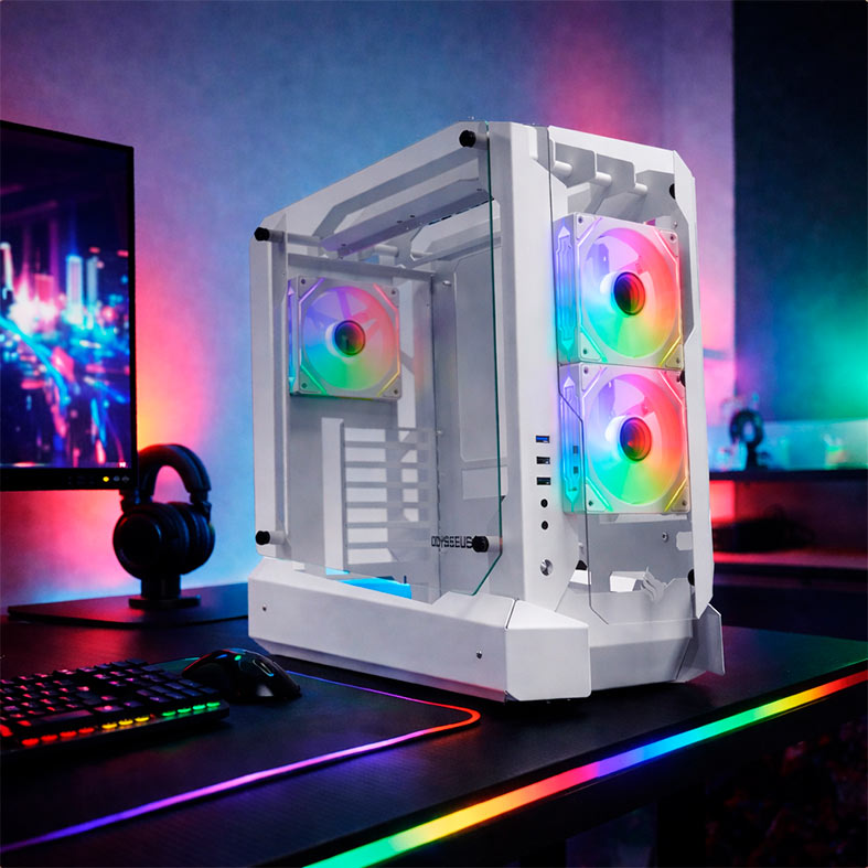 Gabinete Gamer Pichau Odysseus, RGB, Mid-Tower, Lateral de Vidro, Com 3 Fans, Branco, PG-ODY-WH3F - miniatura 3