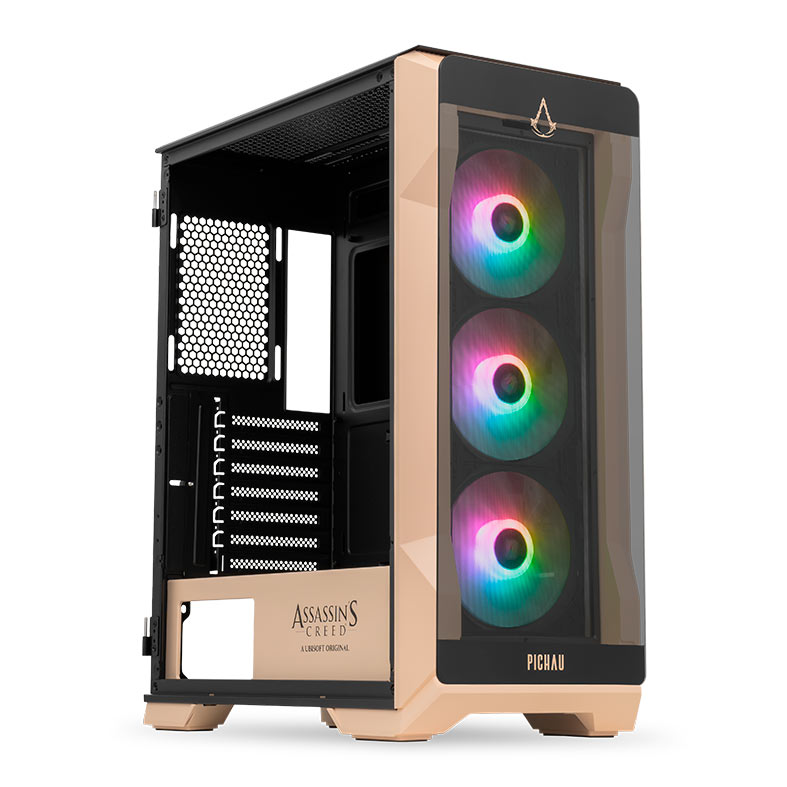 Gabinete Gamer Pichau Pouter 3 Assasin's Creed Mirage, RGB, Mid-Tower, Lateral de Vidro, Com 3 Fans, Preto e Branco, PG-P03-MRG - miniatura 4