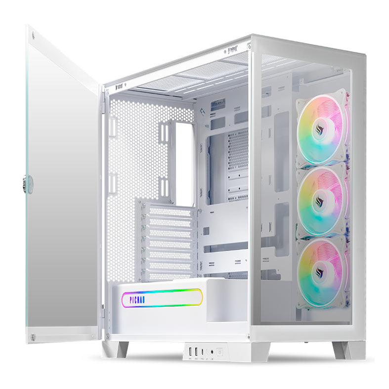 Gabinete Gamer Pichau Pouter 4, RGB, Lateral e Frontal De Vidro, Com 3 Fans, Branco, PG-PO4-WH-3F - miniatura 3