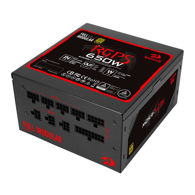 Fonte Redragon RGPS-650W, Full-Modular, 80 Plus Gold, Preto, RGPS-650W - miniatura 4
