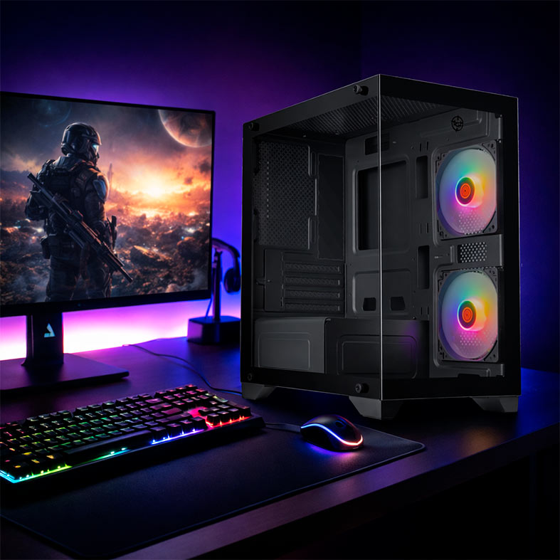 Gabinete Gamer TGT Gladiator, Rainbow, Mid-Tower, Lateral de Vidro, Com 2 Fans, Preto, TGT-GLD-BK - miniatura 3
