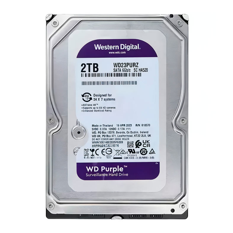 HD Western Digital WD Purple, 2TB, 3.5, 5400RPM, Sata III 6GB/s, Cache 64MB, WD23PURZ - imagem 1