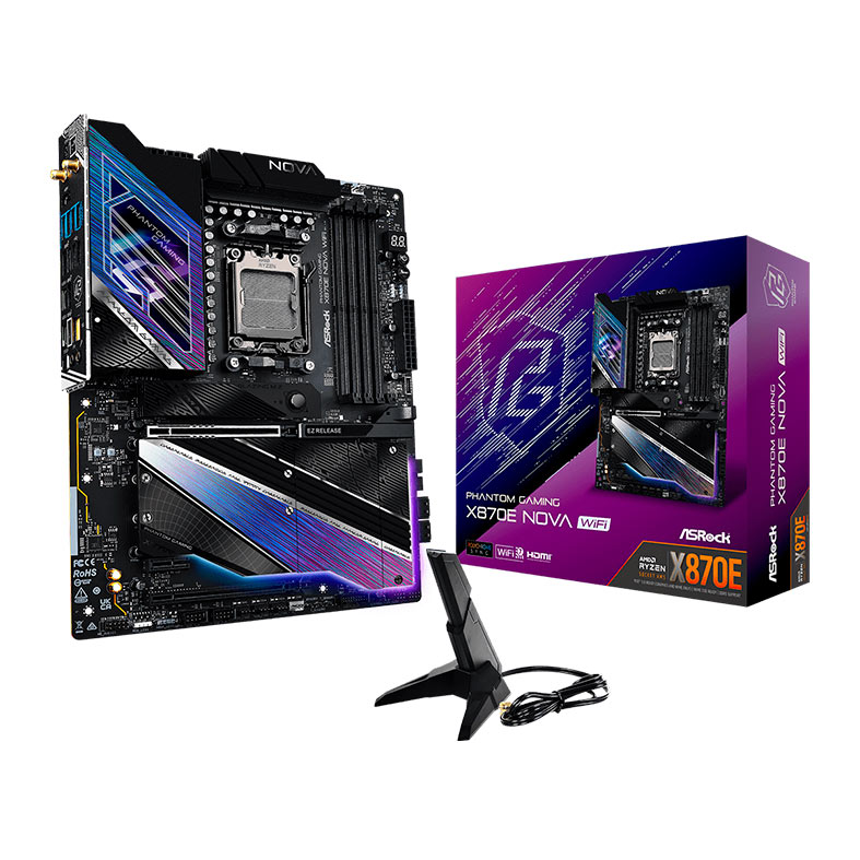 PRE VENDA - Placa Mae AsRock X870E Nova WiFi Phantom Gaming, DDR5, Socket AM5, ATX, Chipset AMD X870E, X870E-NOVA-WIFI - miniatura 3