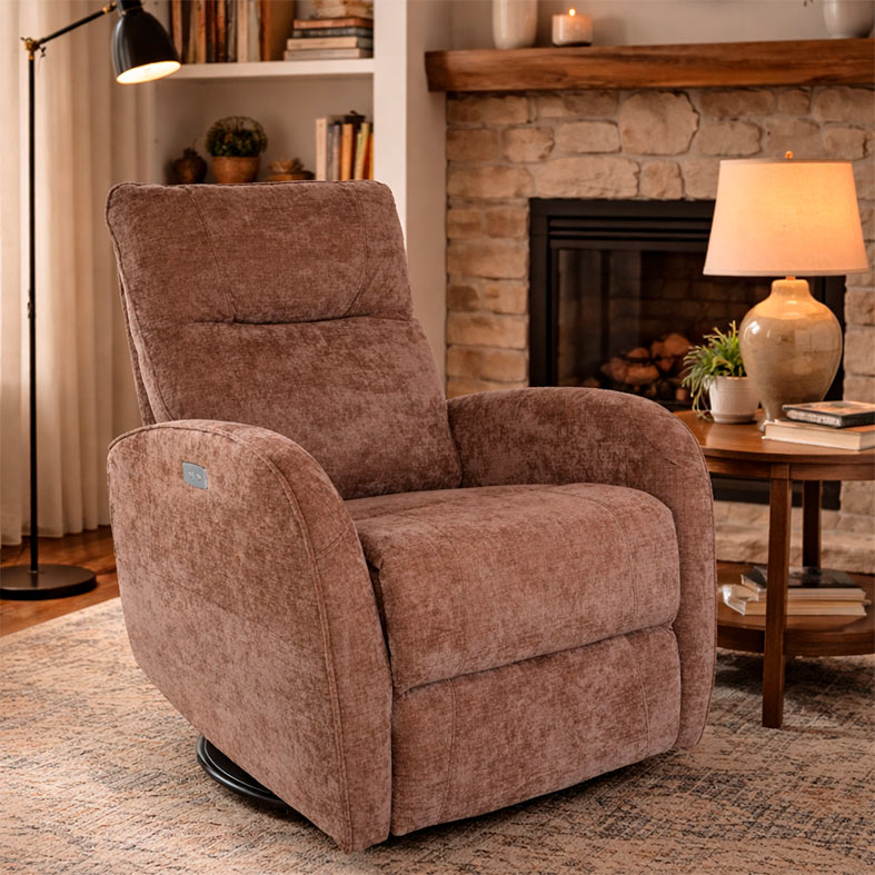 Poltrona Eletrica Reclinavel Zinnia Ambar, Tecido Algodao Chenille, Caramelo Claro, ZNC-AMB-CA01 - miniatura 3