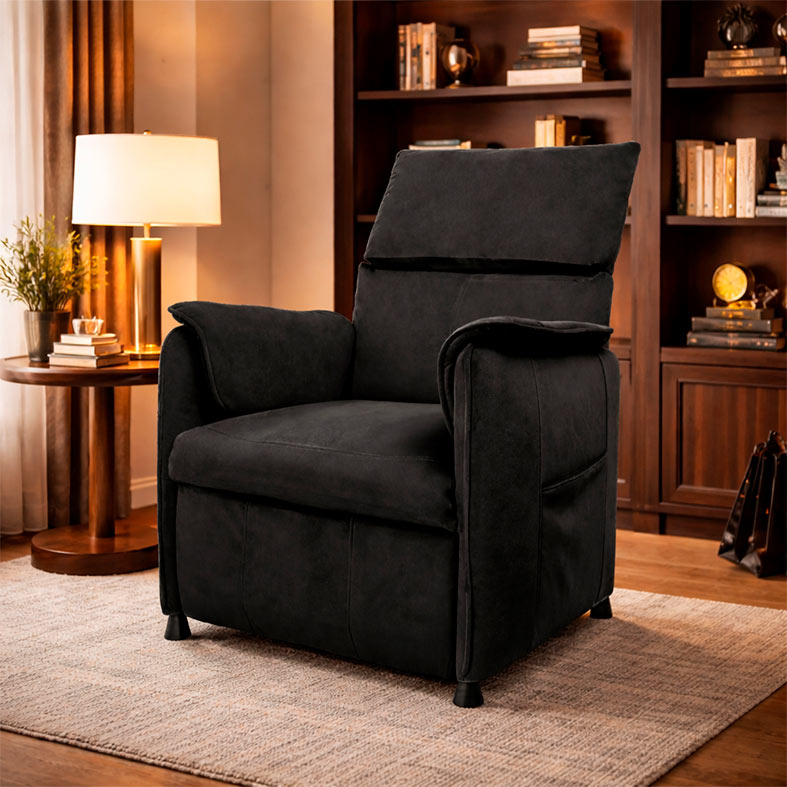 Poltrona Eletrica Reclinavel Zinnia Sicilia, Tecido Suede Anti-Arranhao, Preto, ZNC-SCL-PT01 - miniatura 3