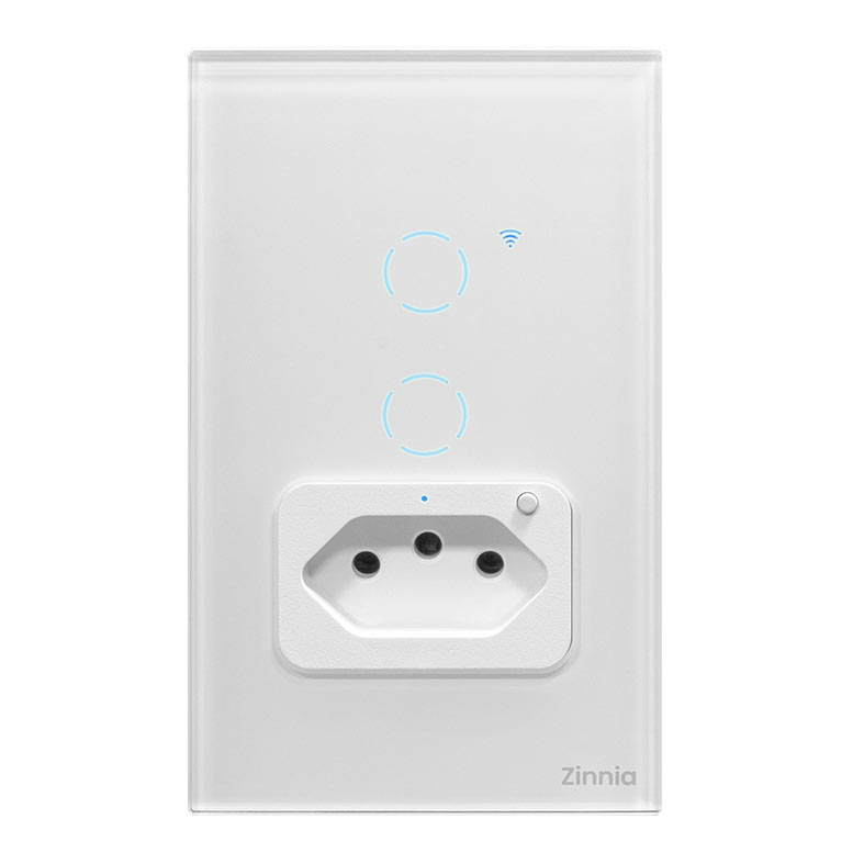 Interruptor e Tomada Smart Zinnia, 2 Botoes, 10A, 50/60Hz, Branco, ZNS-IT2B-WH01