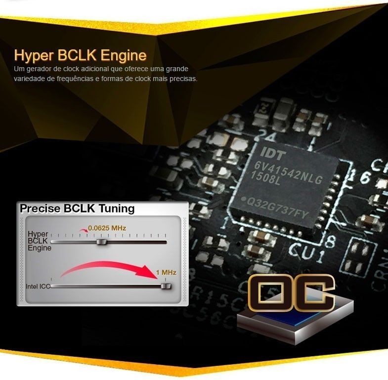 Hyper BCLK Engine
Um gerador de clock adicional que oferece uma grande variedade de frequências e formas de clock mais precisas.